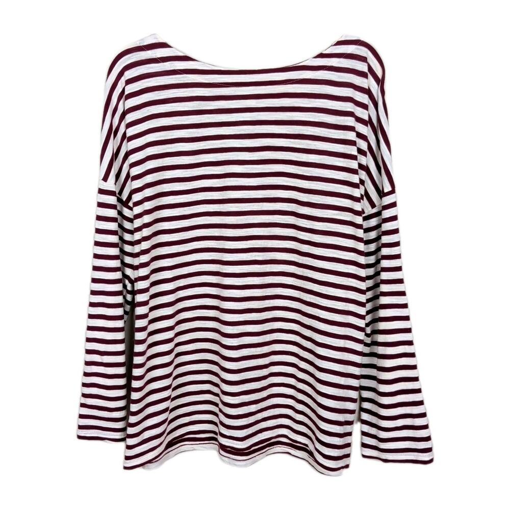 J JILL Red White Striped Slub Knit Long Sleeve Tee Boat Neck Women's Large